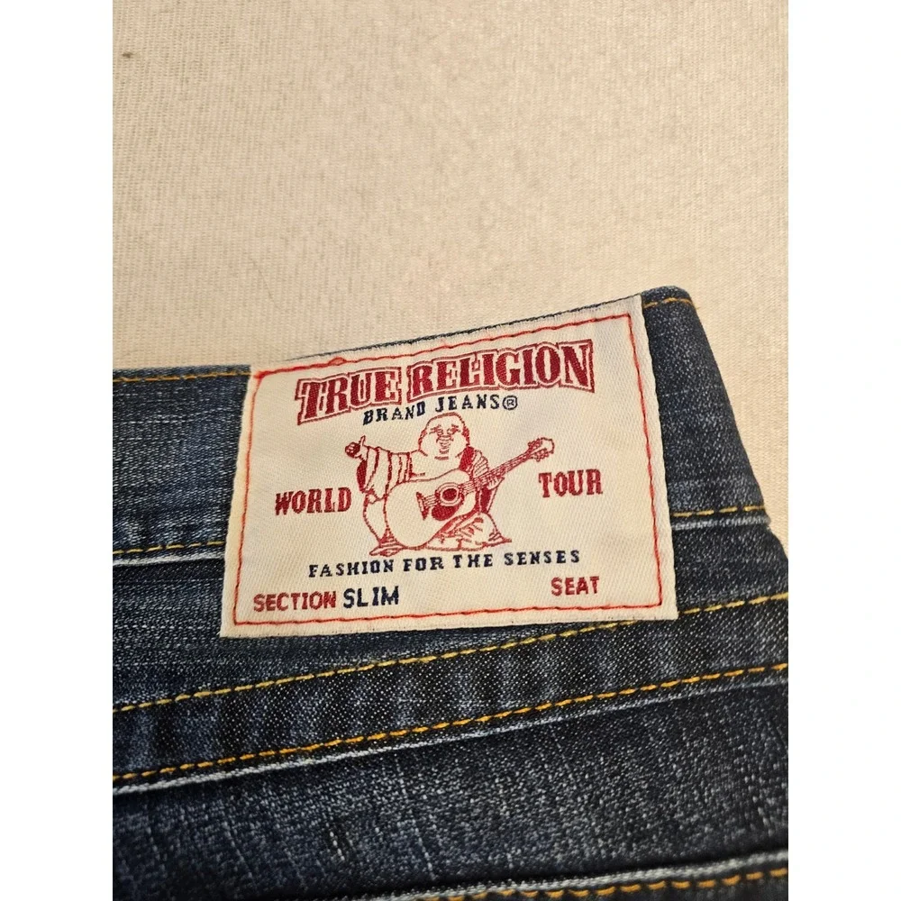 True Religion Section Slim Mens Jeans 38 Dark Wash Indigo Denim Cotton 31 Inseam